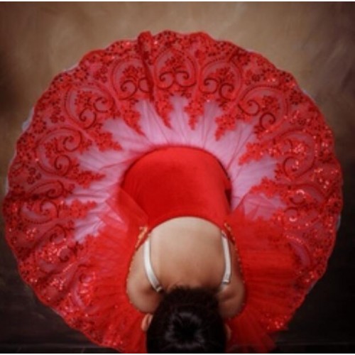 Adult Ballet Dress women female ballerina solo competition pancake Red Tutu skirt Swan Lake Performance Ballet Costumes